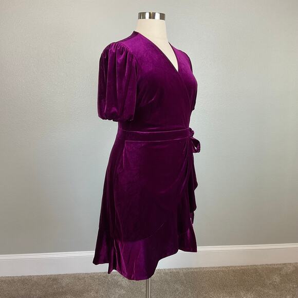 Ralph Lauren Women's Cocktail Dress Size 16 Purple Velvet Short Sleeve Faux Wrap - Picture 2 of 13